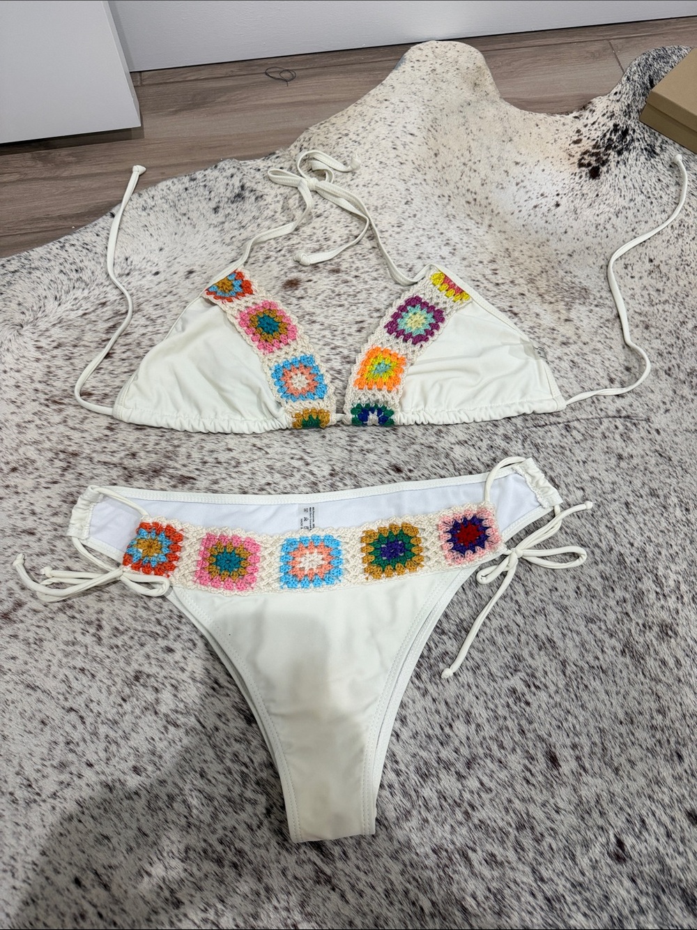 Cream Crochet Accent Tie-Side Bikini Set
